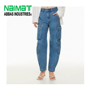 Women's High Rise Cargo Jeans Relaxed Fit Straight Leg Denim Pants Multi-Pocket Utility Style Streetwear Jeans - Product Image 1