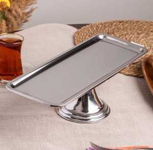 Plateau à gâteau rectangulaire en métal doré avec support, style glamour, couleur unie, plat de service pour fêtes, vaisselle et assiettes, plateau de Noël - Product Image 6