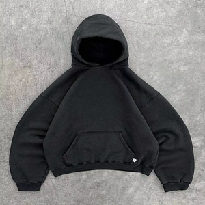 Custom Winter Oversized Crop French Terry Streetwear Puff Printed Pullover Hoodie 100% Cotton 460GSM Washed Silk Screen printing - Product Image 5