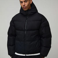 Veste matelassée à capuche noire pour homme, coupe-vent, décontractée, hiver, coupe régulière, fermeture éclair, rembourrage en polyester