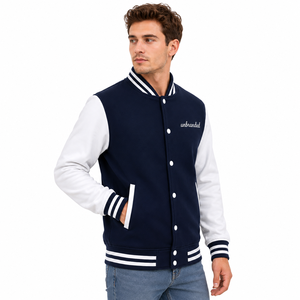 Blouson universitaire unisexe personnalisé à manches longues, couleur unie, coupe classique, fermeture éclair, chaud, rembourré, respirant, vêtement d'extérieur décontracté pour l'hiver - Product Image 3