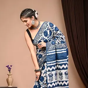 出口优质手工编织纯真丝纱丽手工印花印度和巴基斯坦服装风格，用于婚礼和休闲装