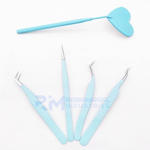 Pince à épiler de précision RMI en acier inoxydable 10 mm à pointe argentée, revêtement en poudre bleue, poignée diamantée, miroir pour cils - Product Image 3