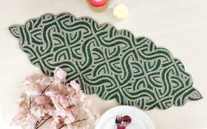 Handmade <b>Green</b> Beaded Table <b>Runner</b> Irregular Shape Bohemian Design Fabric Mat for Dining Table Decor - Product Image 4