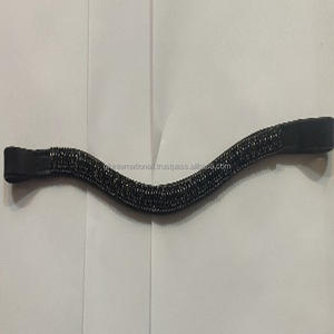 Banda de cuero inglés para cejas de caballo, 18mm, 5 filas, vidrio Negro Grande, lazos cosidos personalizados - Product Image 2