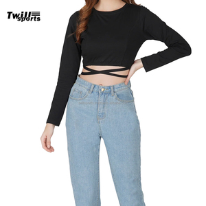 Women Slim Fit Breathable O Neck Crop <b>Tops</b> Tummy <b>Cross</b> Long Sleeve Quick Dry Eco-Friendly Spandex/Cotton Sport Tank <b>Top</b> for Yoga - Product Image 1