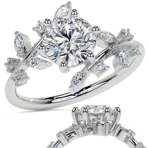 Cute Flower Cut 18k Real Gold IGI Certified <b>Unique</b> Round Marquise Lab Grown Diamond Bypass Engagement & Wedding Ring for Women - Product Image 1