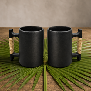 Handcrafted Longpi <b>Beer</b> Mug in Natural Black Pottery with Cane Handle, Traditional Artisan Drinkware for <b>Beer</b> & Gifting - Product Image 6