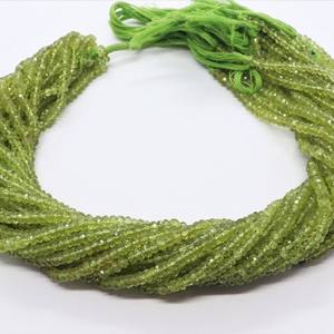 Cuentas facetadas de peridoto natural de 4-4.5 mm, piedra preciosa de peridoto, hilo de 13 pulgadas, cuentas de peridoto al por mayor para la fabricación de joyería. - Product Image 1