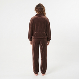 Conjunto de Sudadera y Pantalones de Chándal de Terciopelo Marrón para Mujer, de Corte Holgado y Oversize, con Media Cremallera, Color Liso, Personalizable - Product Image 2