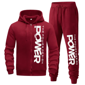 <b>Men's</b> Maroon Tracksuit Set Hooded Zipper <b>Jacket</b> Pants Full Sleeve Autumn Wear Regular Fit 2 Piece Sweatshirt Custom Design Print - Product Image 1