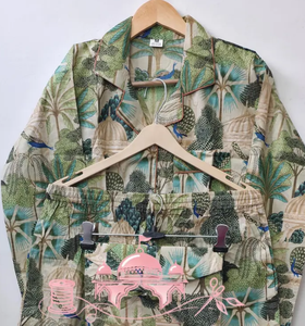 Handmade Pure Cotton Tropical Palm Heritage Palace Print Elegant Luxury Nightwear Set Comfortable Full-Sleeve Quick Dry - Product Image 1