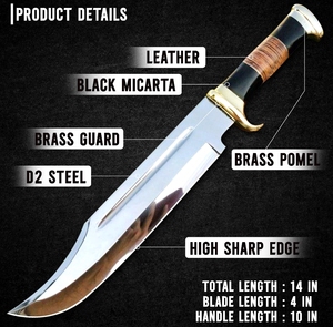 Couteau de chasse Bowie LEGACY BLADES de qualité supérieure en acier à haute teneur en carbone, manche en cuir fait main, lame fixe à pointe tombante, OEM ODM - Product Image 5