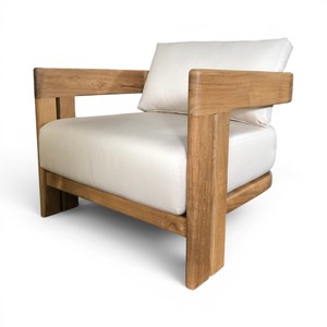 Sofá moderno minimalista de madera de teca maciza con cojín grueso tapizado, diseño ecológico para muebles de hogar, oficina o villa. - Product Image 1