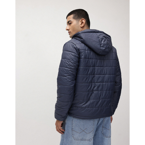Men's Hooded Puffer <b>Jacket</b> Winter <b>Lightweight</b> Warm Casual Zipper Closure Solid Color Polyester Outerwear - Product Image 5