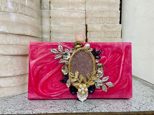 Handbag Clutch Greatest Mother of Pearl Resin Clutch Metal & Stone Embellishment Embroidery Ladies Handbags BY MULTI CRAFT - Product Image 6