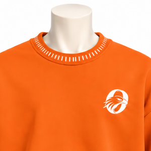 <b>Mens</b> <b>Orange</b> Stitched Border Distressed Crewneck Sweatshirt Loose Fit Pullover Long Sleeve Casual Streetwear Training Fashion Top - Product Image 3