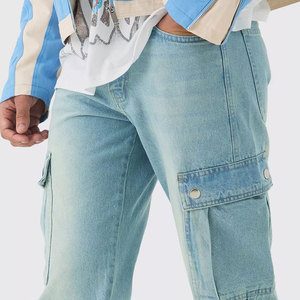 Jeans de Mezclilla Cargo Azul Claro para Hombre, Corte Holgado, Cintura Media, Estilo Streetwear, Tela de Algodón, Temporada de Primavera - Product Image 2