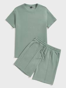 Men's Solid Blue Cotton T-Shirt and Bermuda Shorts <b>Set</b> Casual Drawstring Waist Two Piece Outfit - Product Image 2