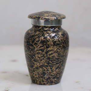 Golden White Marble Style Metal Keepsake Urn with Flowing Wave Pattern for <b>Memorial</b> Ashes - Product Image 2