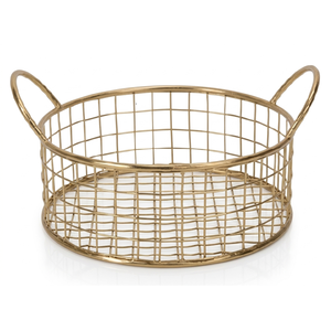 Oval Metal Wire Storage Basket With Handles Golden Modern Design Multi Purpose Neatening Organizer - Product Image 1