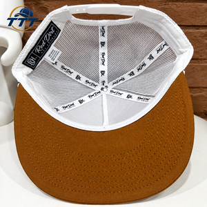 Casquette Trucker Vintage Personnalisée 5 Panneaux Marron Blanc en Maille avec Logo Patch Tissé Snapback Fabricant Vietnamien OEM ODM Vente en Gros Usine de Casquettes - Product Image 4