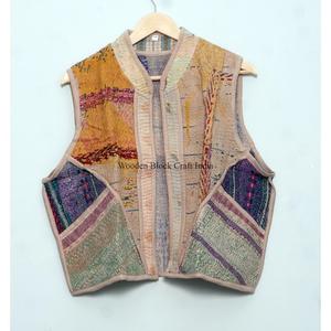 Chaleco de punto de algodón vintage para mujer, estilo indio con patchwork, multicolor, transpirable, de grosor estándar, para invierno. - Product Image 1