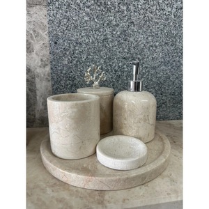 Marble Bathroom Set Four-Piece Round Elegant Soap Dispenser Tumbler <b>Toothbrush</b> <b>Holder</b> Tray Easy To Clean - Product Image 3