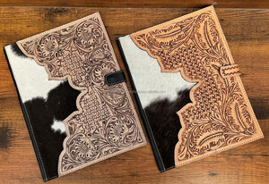 High Quality Custom A4 Hand Tooled Leather Business <b>Documents</b> Organizer Agenda/Portfolio File <b>Folders</b> with Cards & Pen Holder - Product Image 3
