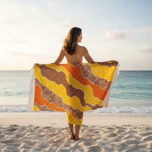 Sarong long en batik, jupe enveloppante, tenue de vacances tropicales, vêtements de plage décontractés, paréo de bain pour femmes, taille ajustable avec lien, élégant - Product Image 1