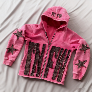 Sweat à capuche unisexe personnalisé avec logo, 500 GSM, style vintage délavé au soleil, fermeture éclair, tissu French Terry, broderie patchwork, effet usé, lavage à l'acide, par Nesta Sports - Product Image 3