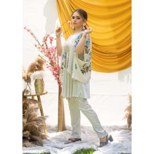 ชุดเซ็ตผ้าทอลายดอกไม้สีขาวมอนซูนลิลลี่ คอทรงโอ สายคล้องคอ ระบายอากาศได้ดี ทรงหลวม ไซส์ XS เอวธรรมชาติ เหมาะสำหรับใส่ในชีวิตประจำวัน - Product Image 3