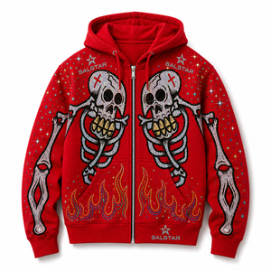 Men's <b>Gothic</b> Skeleton Graphic Red Hoodie <b>Jacket</b> Custom Printed Zip Up Hoodie Streetwear Casual Fashion Hooded <b>Jacket</b> - Product Image 3
