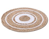 Tapis décoratif en jute naturel tressé à la main avec pompons et cercle ajouré, idéal pour les tapis de sol dans les couloirs d'hôtels et de restaurants