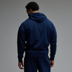 <b>Men's</b> <b>Navy</b> Blue Hooded <b>Fleece</b> Sweatshirt Regular Fit Solid Color Casual Autumn Wear - Product Image 6