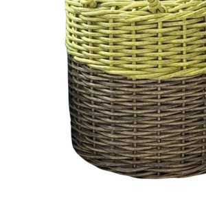 Panier en rotin bicolore vert et marron avec poignées, tissé à la main, bac de rangement décoratif pour l'organisation moderne de la maison - Product Image 3