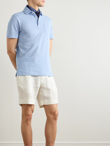 Polo de Punto de Manga Corta para Hombre, Color Azul Cielo, Cuello con Botones, Bolsillo en el Pecho, Casual, Personalizable, Precio de Fábrica al por Mayor - Product Image 2