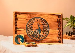 Bandeja Rectangular de Madera Pintada a Mano con Diseño de Estampado Animal, Resistente al Calor, Ligera - Decoración Moderna para Bodas - Product Image 2
