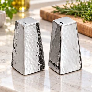 Salières et poivrières en acier inoxydable martelé, forme pyramide argentée, ensemble d'ustensiles de cuisine à paroi simple pour assaisonnements - Product Image 3