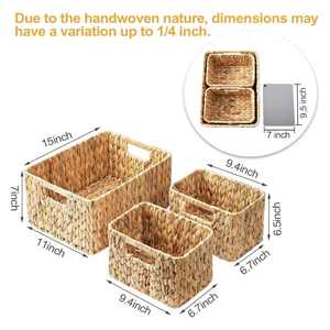 Set of 3 water hyacinth storage <b>baskets</b> Handwoven Natural Storage <b>Basket</b> Wholesale Eco-friendly Made by VgreenArt in Vietnam - Product Image 2