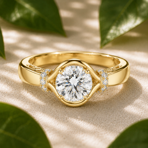 Bague solitaire en diamant rond de 1,00 carat certifié IGI, cultivé en laboratoire |   Bague de fiançailles vintage en or 14 carats avec filigrane |   Bijoux fins sur mesure - Product Image 1