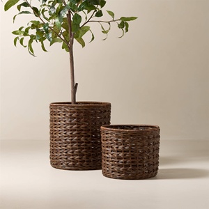 Hand woven rattan plant <b>basket</b> home decor accessories cylindrical plants holder pot <b>baskets</b> - Product Image 2