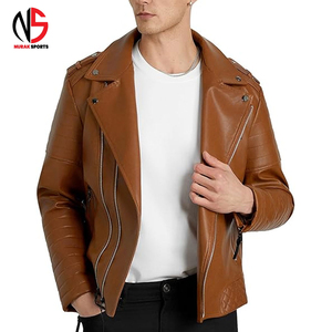 NURAK SPORTS Veste de moto pour homme en cuir véritable marron, imperméable, respirante, coupe-vent, coupe ajustée, col rabattable, très vendue - Product Image 3