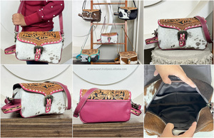 2025 New Personalized Tooled Cowhide Leather Crossbody Handled Toiletry <b>Bag</b> for Women's Fashion Travel Cosmetic <b>Makeup</b> Organizer - Product Image 3