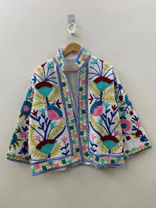 Veste en coton brodée florale bohème avec col écharpe, manches longues, grande taille, vêtements d'extérieur décontractés pour femmes, printemps - Product Image 4