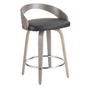 Set di 2 Sgabelli da Bancone Stile Mid-Century Moderno con Legno Grigio Chiaro e Seduta in Ecopelle Nera - Product Image 3