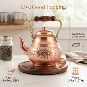 Bouilloire à thé en cuivre martelé artisanal avec couvercle, poignée en laiton, théière vintage pour cuisinière, pot à café et eau bouillante, pot de service - Product Image 4