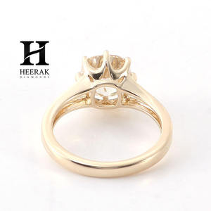 แหวนหมั้นเพชรทรงกลมเจียระไนแบบโบราณ ทองคำ 14K สีเหลือง ประดับเพชรแล็บโกรว์ ทรงกลมเจียระไนแบบเหลี่ยม แหวนแบบขาแหวนแยก - Product Image 4