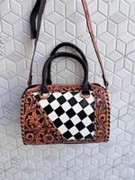 Sac à bandoulière pour femme, style bohème à motif damier, de luxe, de créateur, en cuir sculpté à la main, sac à main Speedy, style gypsy