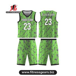 Ensemble de maillots de basket personnalisés vert camouflage, sublimés, anti-transpiration, unisexe, adulte, col en V, sans manches, uniforme - Product Image 1